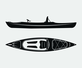 kayak Printable Vector Illustration.Kayaking silhouettes vector. 