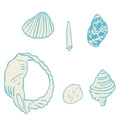 海で拾った貝殻のシンプルなイラストセット・水色