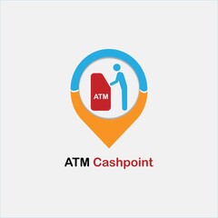 Map pointer with ATM cashpoint icon. Vector illustration
