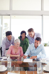 Business people smiling in office