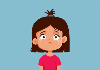 Sad Little Girl Vector Cartoon Character Illustration