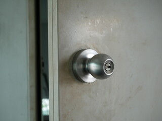 stainless door knob or handle and key hole.
