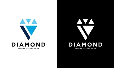 Letter v with Diamond Logo design vector Template