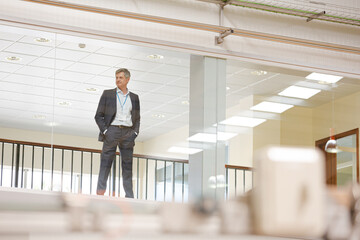 Businessman looking out glass window