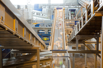 Fototapeta premium Recycled material on conveyor belt in recycling center