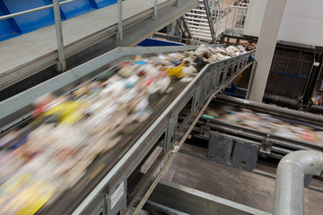 Blurred view of conveyor belt in factory