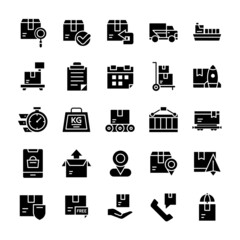 Set of Shipping icons with glyph style.