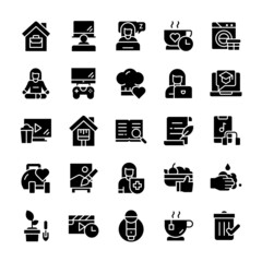 Set of Stay at home icons with glyph style.