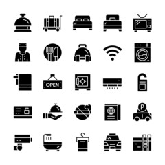 Set of Hotel icons with glyph style.