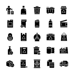 Set of Garbage icons with glyph style.