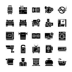 Set of Hotel icons with glyph style.