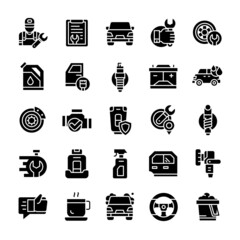 Set of Car Service icons with glyph style.