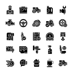 Set of Car Service icons with glyph style.