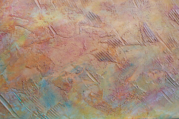 Light background close-up with texture and stripes and spots. Decorative plaster.