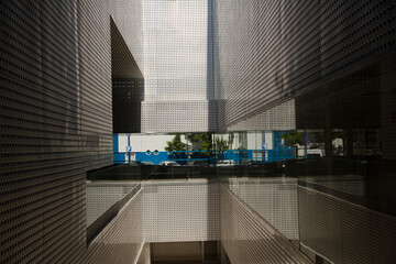 Fototapeta na wymiar Corridor in silver modern building