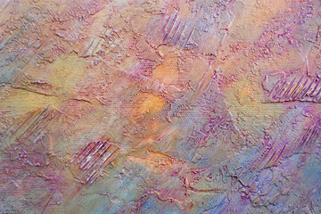 Abstract oil painting, color pink and yellow. Oil stain.