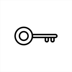 Pixel perfect black thin line icon of a vintage chest key. Editable stroke vector 64x64 pixels. Scale 5000% preview. Web safety and protection sign. Drawing door key symbol. Outline linear pictogram