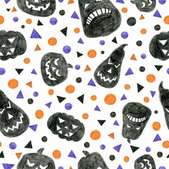 Halloween seamless pattern with a pumpkins On a white background. For printing fabric, Wallpaper, packaging, wrapping paper, greeting cards and invitations.