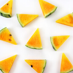 Creative layout of yellow watermelon on white background