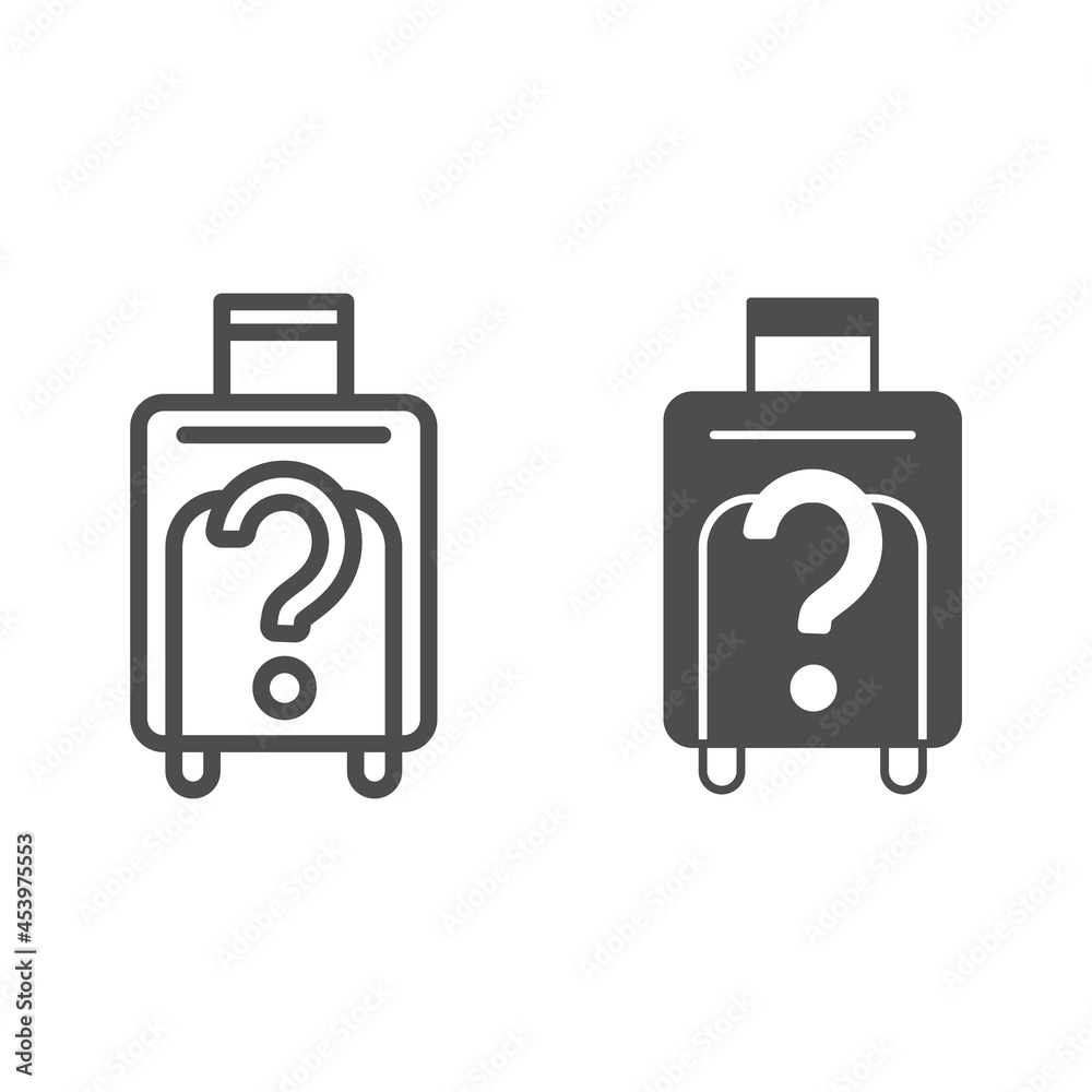 Poster suitcase and question mark line and solid icon, security check concept, baggage control vector sign 