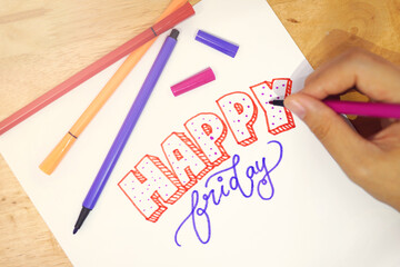 Hand lettering "Happy Friday' 