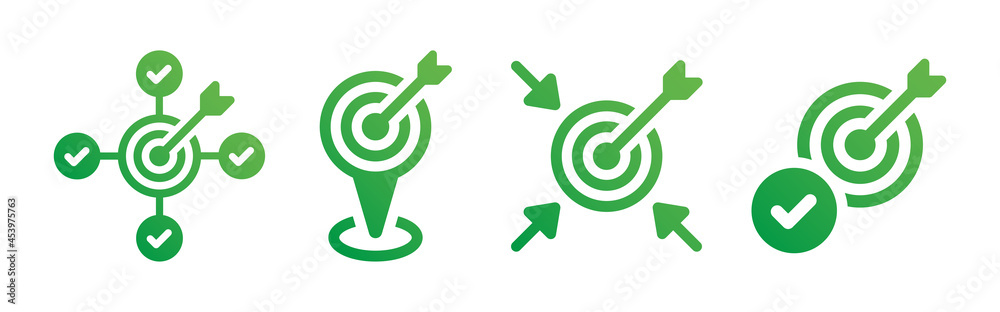 Poster arrow on target icons set. aim symbol vector illustration