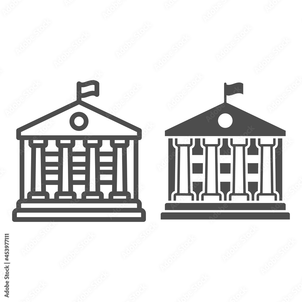 Poster building with flag and columns line and solid icon, official department concept, custom house vector