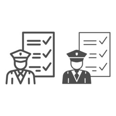 Customs officer and declaration line and solid icon, security check concept, goods to declare vector sign on white background, outline style icon for mobile concept and web design. Vector graphics. - obrazy, fototapety, plakaty