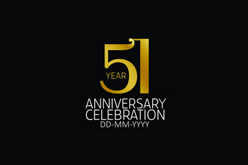Simple Classic Style 51 year anniversary, Line Gold Style for invitation card, birthday card, banner, poster - vector