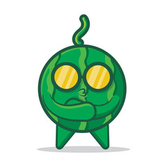 cute watermelon mascot with cool gesture isolated cartoon vector illustration in flat style