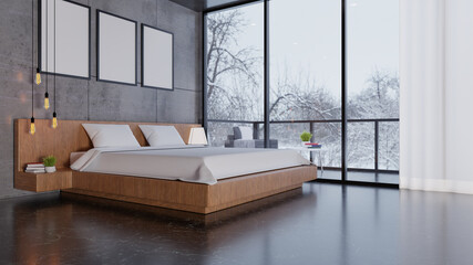3D rendering bedroom interior design near the window.
