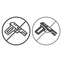 No guns, no arms allowed sign line and solid icon, security check concept, weapons prohibited vector sign on white background, outline style icon for mobile concept and web design. Vector graphics.