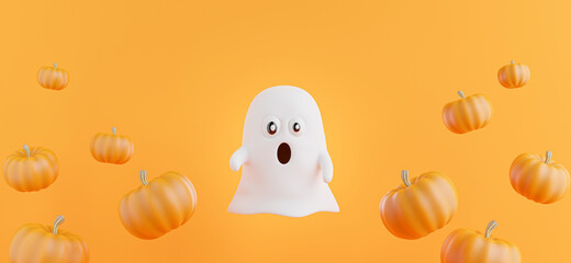 ghost with pumpkin halloween concept.