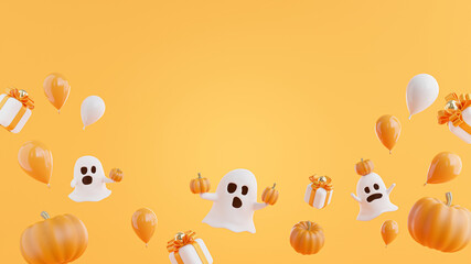 ghost with pumpkin halloween concept.