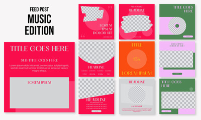 Set of editable social media instagram post music band design vector template ai & eps 10