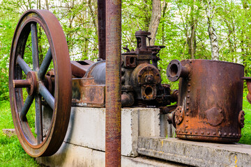 Details of the old steam threshing machine. Agricultural equipment