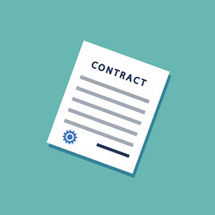 Hoja de contrato. Documento legal para formalizar un acuerdo, convenio, compromiso. Ilustración