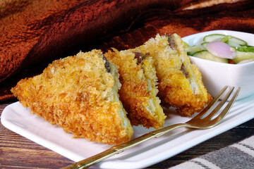 Deep fried minced pork toast. 