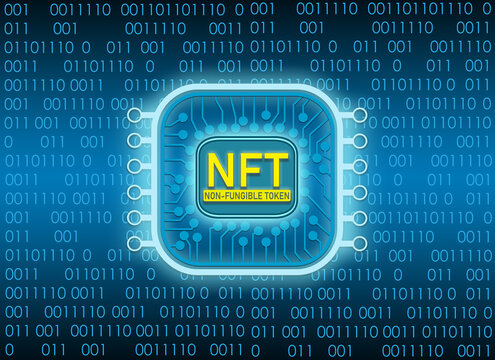 NFT non fungible tokens concept on technology background. Pay for unique collectibles in games or art