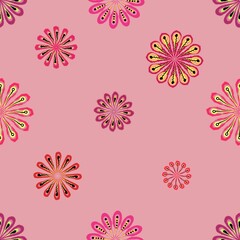 Fototapeta na wymiar pink flowers abstract seamless pattern background fabric design print wrapping paper digital illustration texture wallpaper
