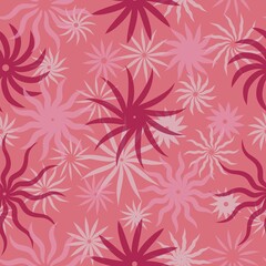 Fototapeta na wymiar floral herbal abstract seamless pattern background fabric design print wrapping paper digital illustration texture wallpaper pink flowers 