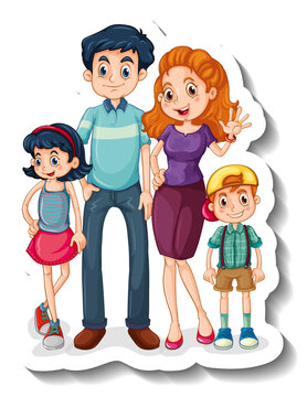 A sticker template with small family members cartoon character