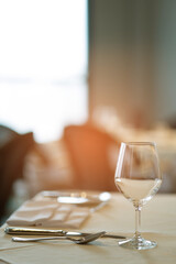 empty glass water with bokeh background
