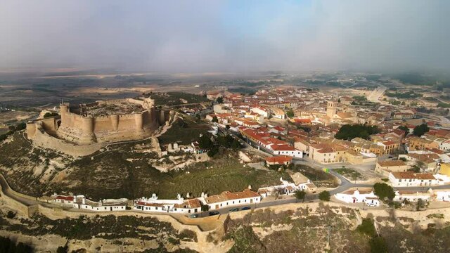 Some shots taken with the DJI Air 2S drone of a typical Spanish village, Chinchilla de Montearag&oacute;n in Castilla la Mancha, Spain. We see its magnificent 15th century castle.