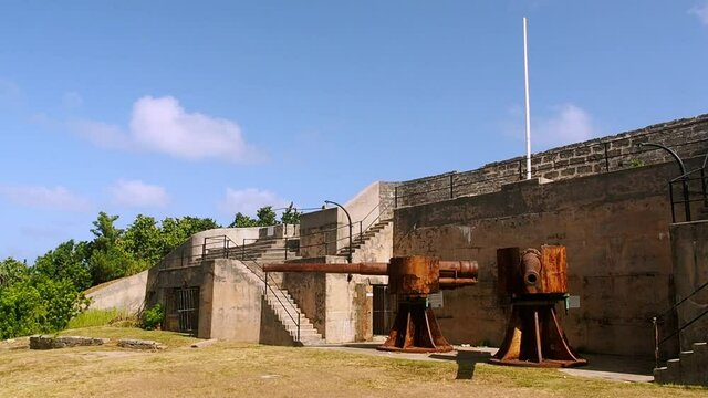 Bermuda's Alexandra Battery was armed with 9-inch muzzle loading guns. mounted behind iron battery shields, and completed in  in the 1860s.