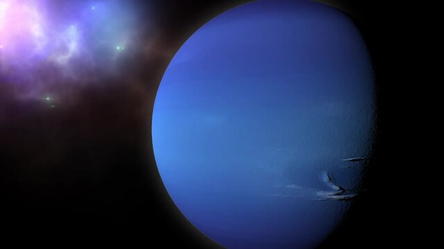 planet neptune with nebula clouds background in space.