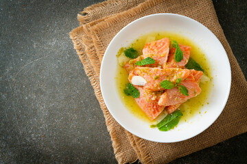fresh salmon raw spicy seafood salad
