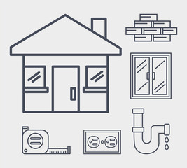 House with renovation icon set