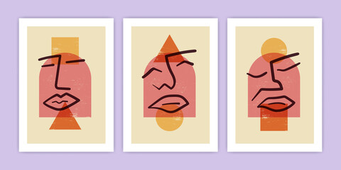 Set of abstract face with geometric shape illustration
