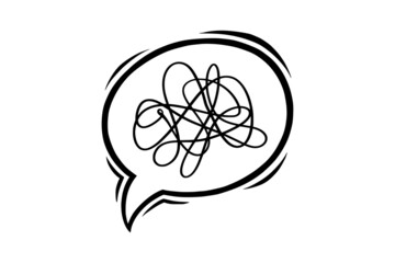 Speech bubble with depressive tangle. Hand drawn text bubble to express misunderstanding and depression. Vector illustration isolated in white background
